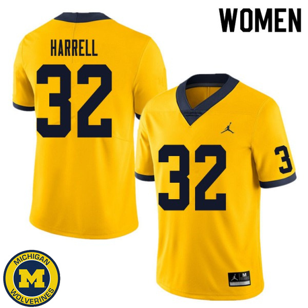 Womens Michigan Wolverines #32 Jaylen Harrell Yellow Alumni Jersey